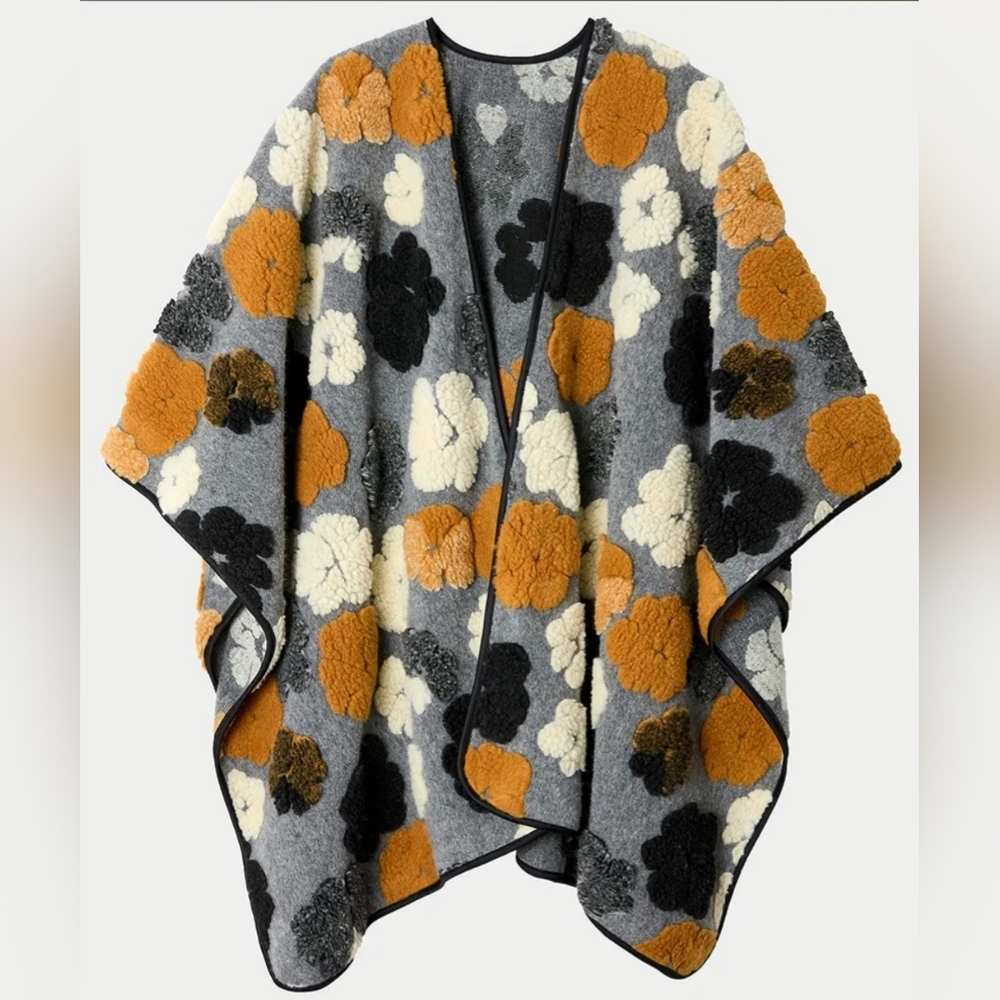 Sherpa Fleece Cape Floral Pattern